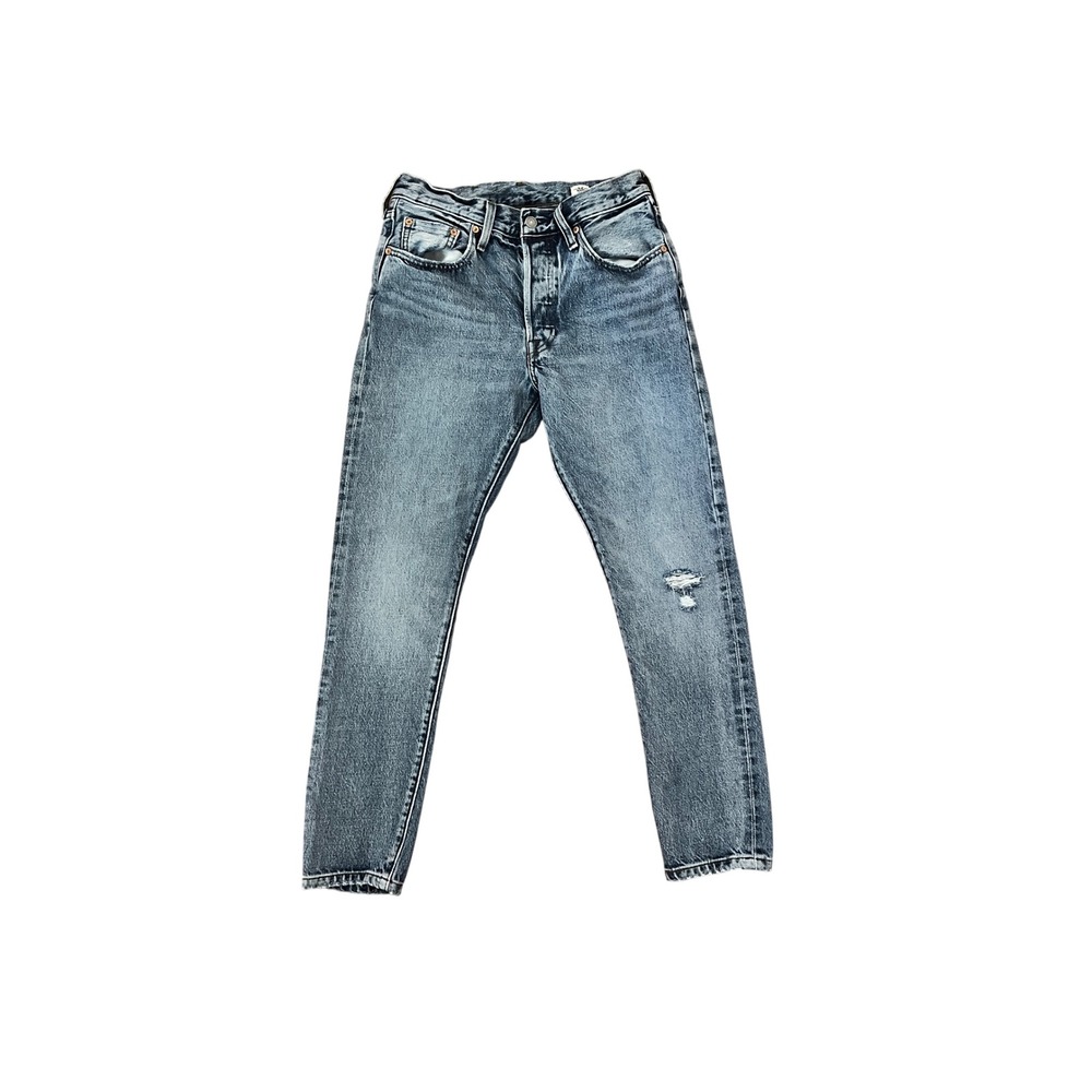 Levis 501 S Skinny White Oak Cone Denim Selvedge Jeans Blue Distressed Women 28
